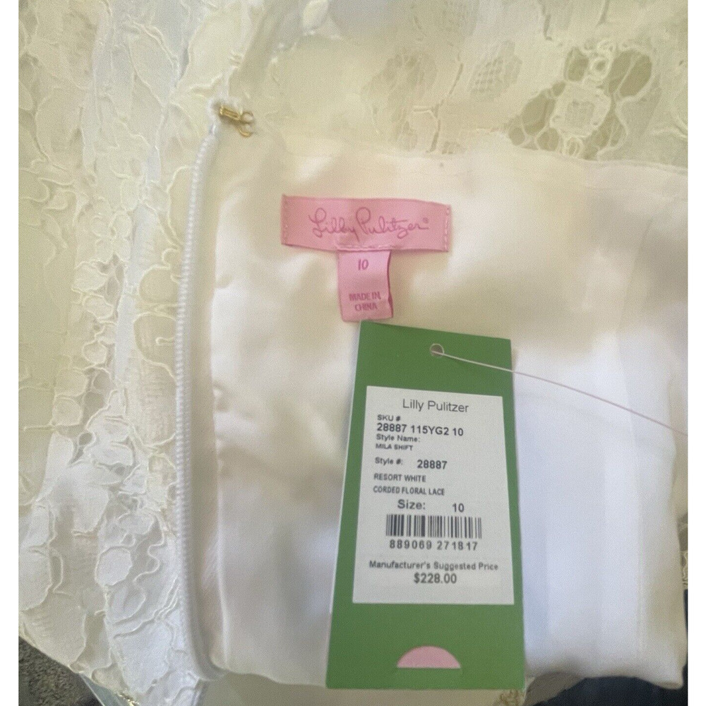 Lilly Pulitzer Dress Womens 10 White Corded Floral Lace Mila Shift NWT Gold Trim - Picture 15 of 16